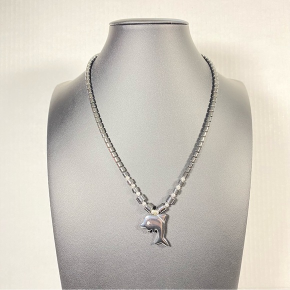 Dolphin Pendant & Hematite Beaded Necklace - Picture 3 of 4